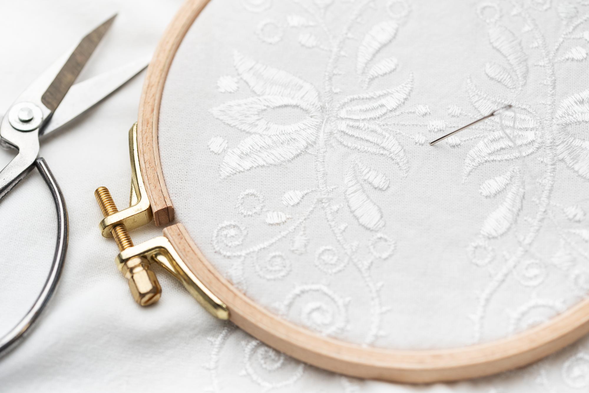 Delicate floral embroidery on linen
