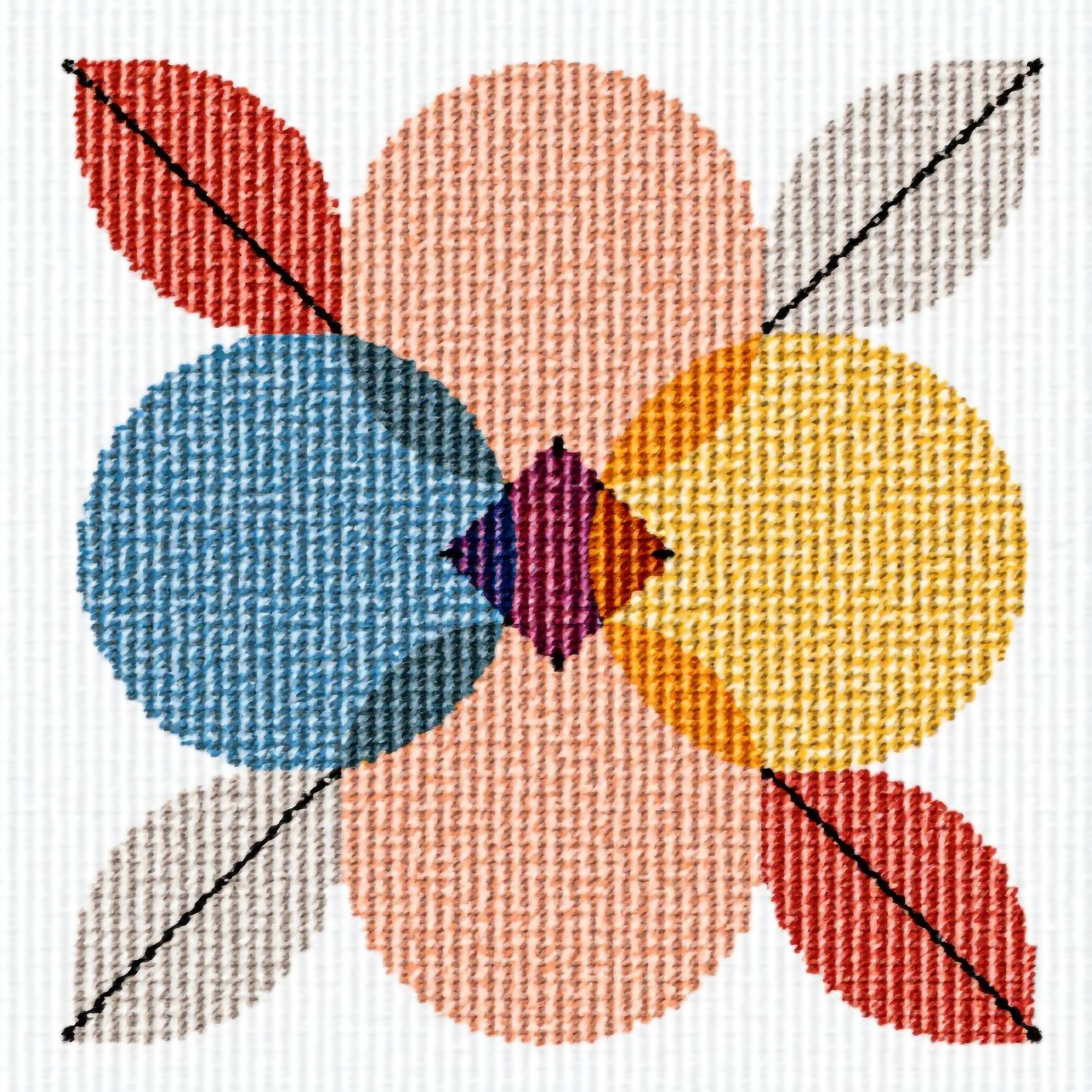 Geometric embroidered patch with bright threads